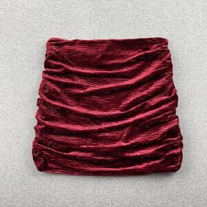 Naked Wardrobe Skirt Womens M Red Plush Velvet Ruched Mini Glam Club Rave Goth